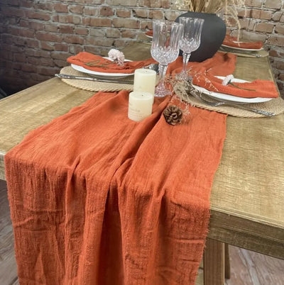 Table Runner Terracotta Cotton Gauze Crinkled Texture Boho Styling