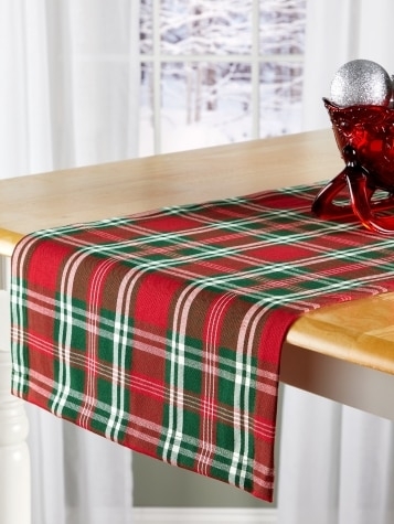 Table Runner Traditional Tartan Red Green Woven Fabric