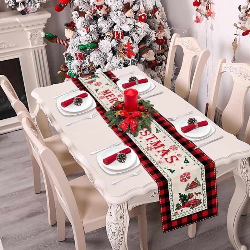 Table Runner Truck Motif Buffalo Plaid Farmhouse Decor