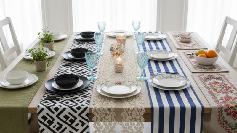 Table Runner Vertical Placement Multi Pattern Styling Eclectic Mix