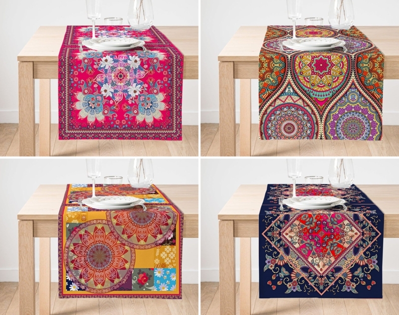 Table Runner, Vibrant Ethnic Mandala Motifs, Global Inspired Decor