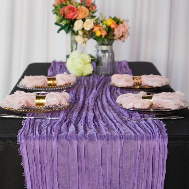 Table Runner Victorian Lilac Crinkled Cheesecloth for Romantic Wedding