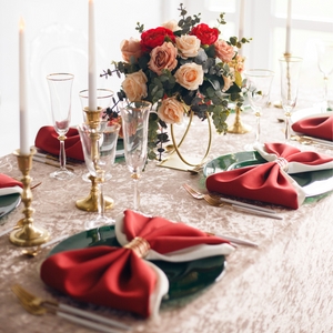 Table Setting Jewel Tone Bow Tied Napkins Crushed Texture Festive Decor