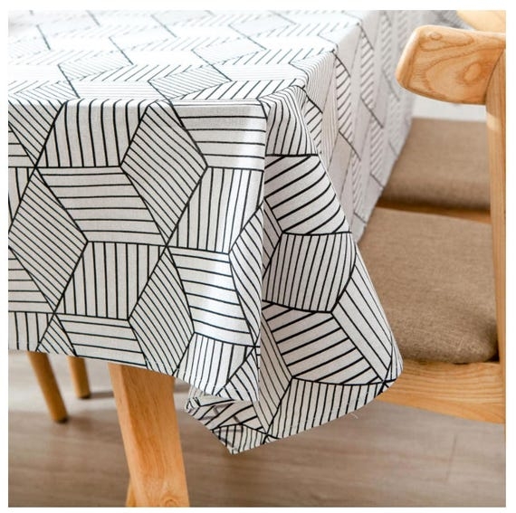 Tablecloth 3D Effect Cube Pattern Monochrome Minimalist Scandinavian