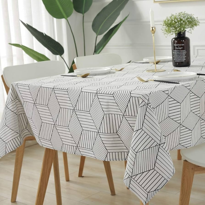 Tablecloth 3D Geometric Cube Pattern Monochrome Modern Dining Decor