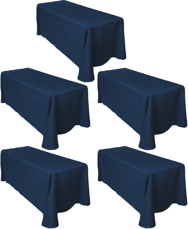 Tablecloth 5-Pack Floor Length Rounded Corners Navy Blue Banquet Set