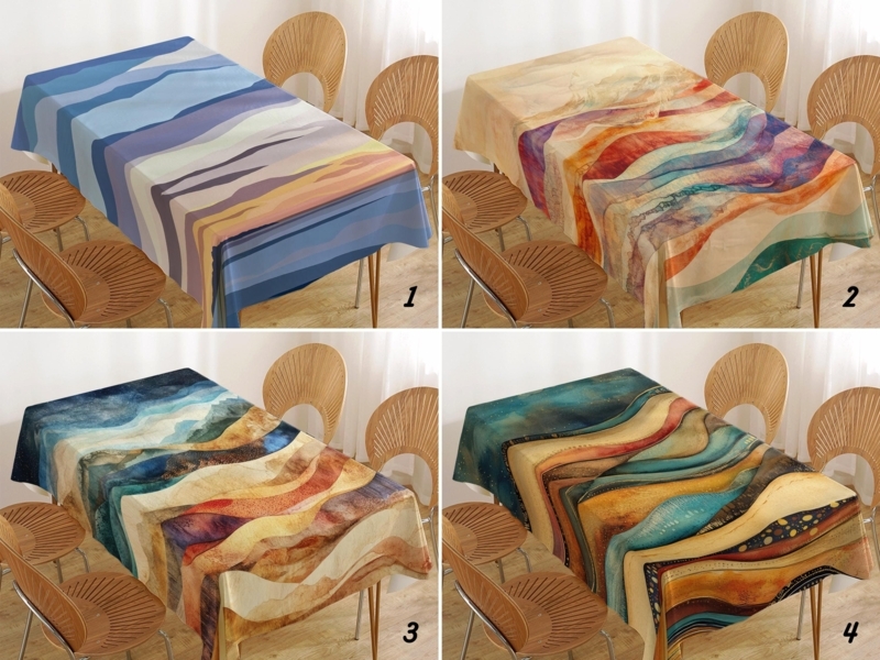 Tablecloth Abstract Landscape Print Boho Modern Artistic Wavy Lines