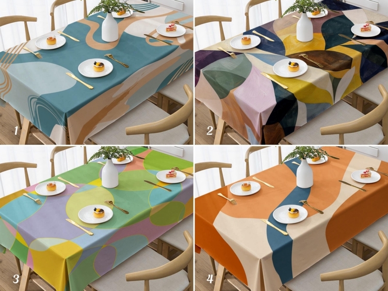 Tablecloth Abstract Wave Print Linen Like Texture Modern Artistic