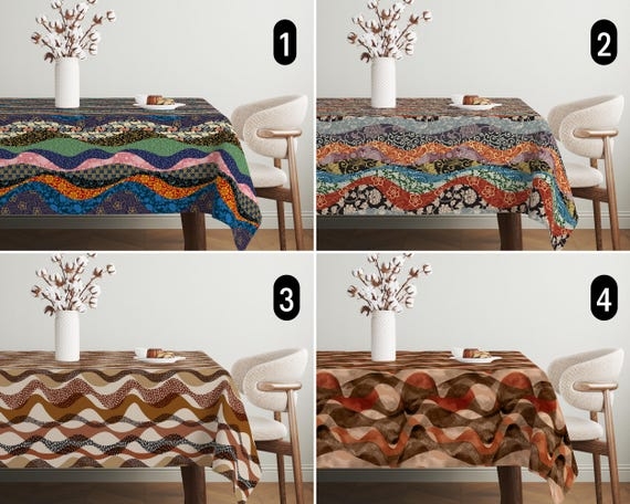 Tablecloth Abstract Wavy Line Pattern Ethnic Print Bohemian Dining Decor