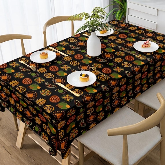 Tablecloth, Afrocentric Tribal Print, Vibrant Global Dining Linens