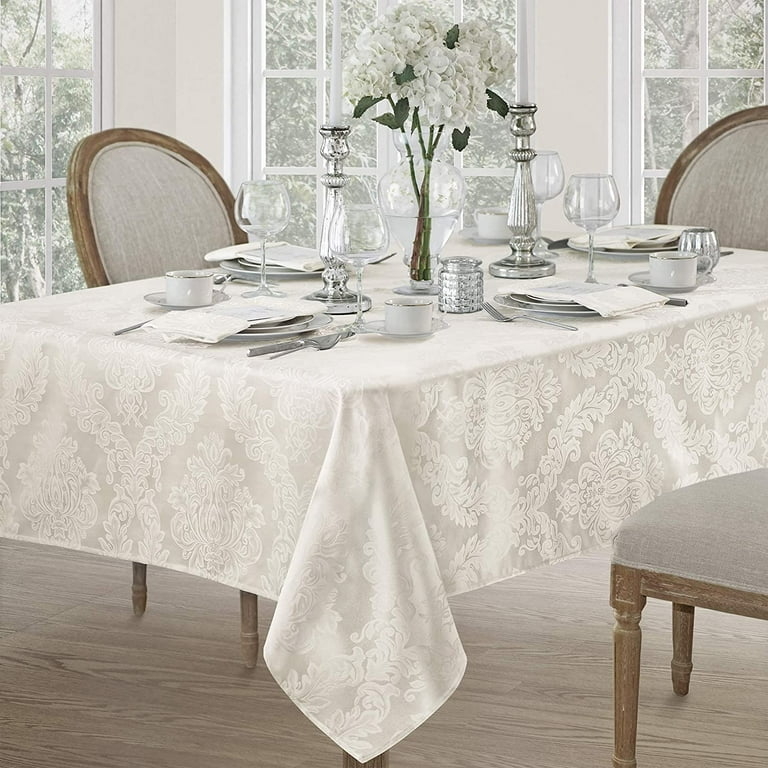 Tablecloth Antique White Floral Damask Pattern Formal Table Setting