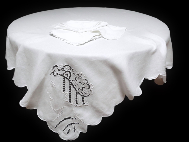 Tablecloth Art Deco Profile Cutwork Embroidery, Art Deco Tablecloth