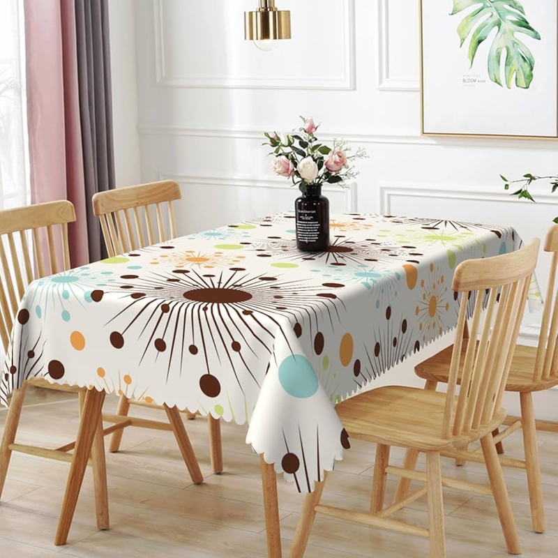 Tablecloth Atomic Starburst Pattern Retro Mid Century Modern Scalloped Edge