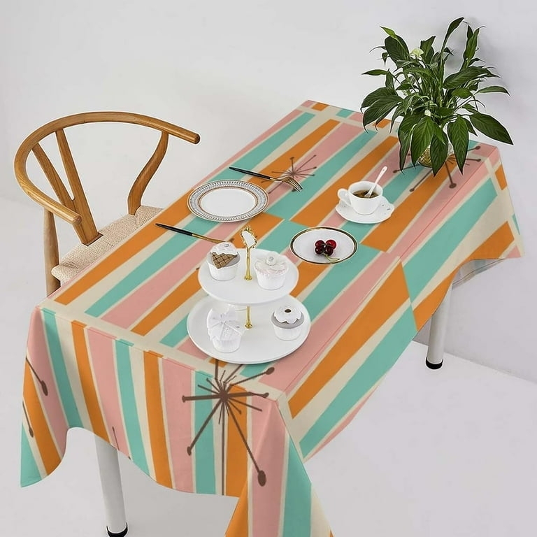 Tablecloth Atomic Starburst Pattern Retro Vertical Stripes Vibrant Boho