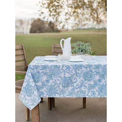 Tablecloth Azure Botanical Pattern Floral Print Coastal Outdoor Styling