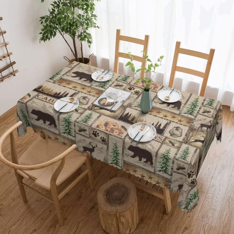 Tablecloth Bear And Deer Print Woodland Print Patchwork Pattern