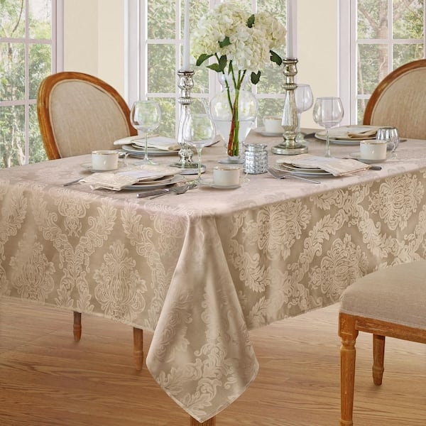 Tablecloth Beige Damask Pattern Traditional Formal Drape