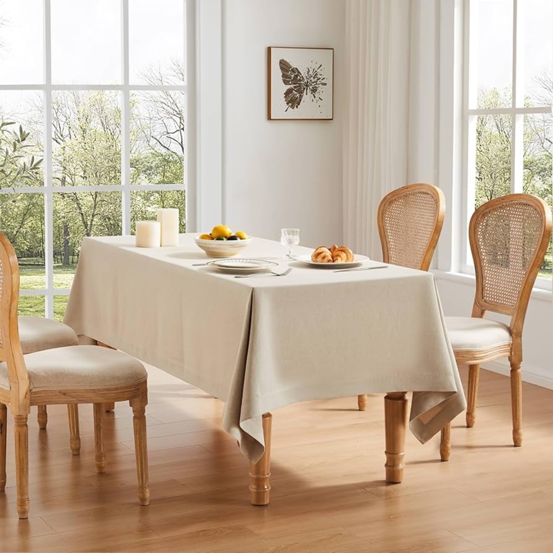 Tablecloth Beige Linen-Like Texture Heavy Weight Drape Farmhouse Style