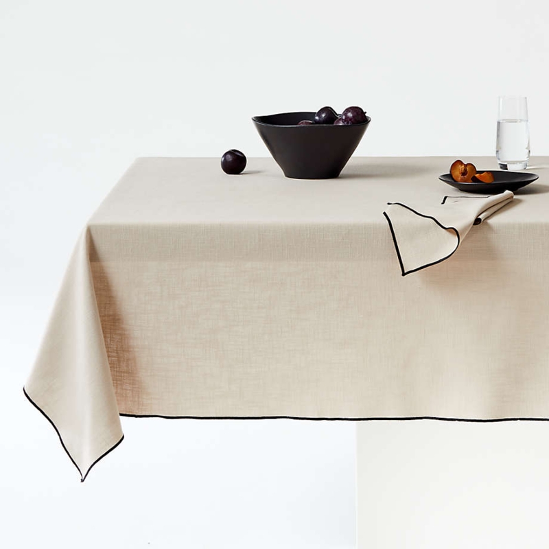 Tablecloth Beige Merrow Stitch Edge Natural Organic Cotton Minimalist
