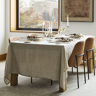 Tablecloth Beige Textured Organic Linen Like Floor Length Modern Dining