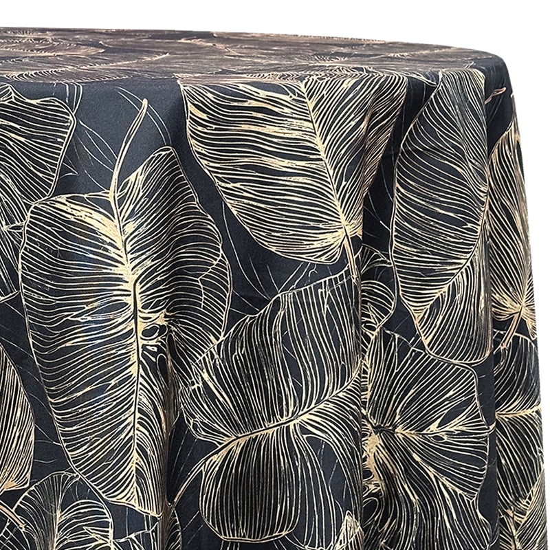 Tablecloth, Black with Gold Botanical Line Art, Floor Length Drapery