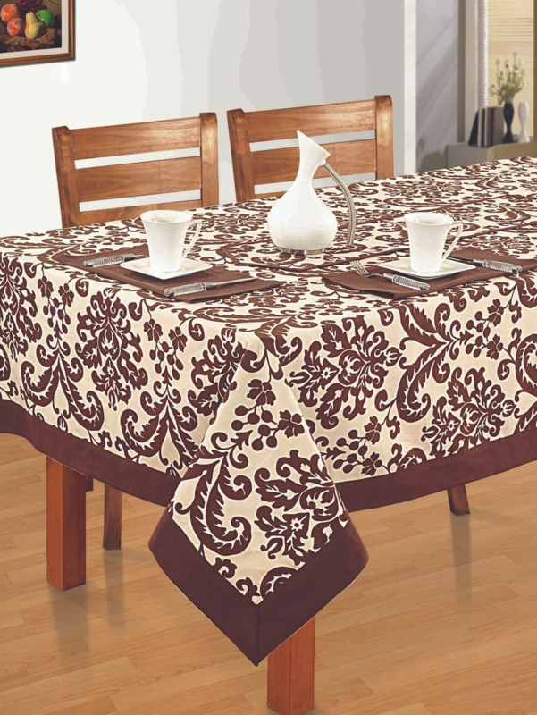 Tablecloth, Bold Chocolate Damask Floral Print with Solid Border