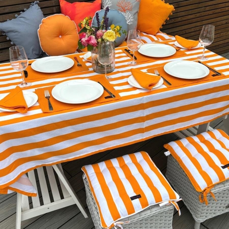 Tablecloth Bold Orange Stripes Outdoor Patio Summer Decor Dining Setup
