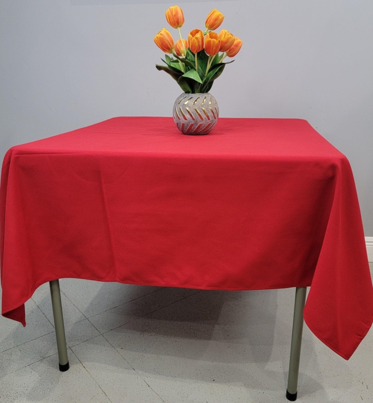 Tablecloth Bold Red Square With Draped Folds For Vibrant Event Settings