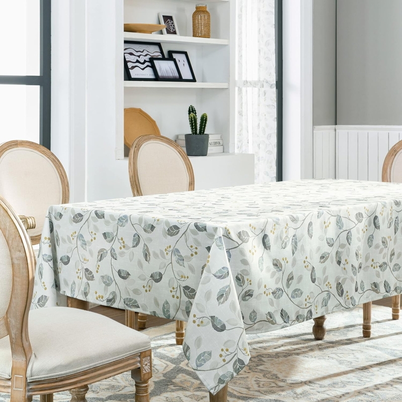 Tablecloth Botanical Print Leaf Pattern Muted Green Farmhouse Decor