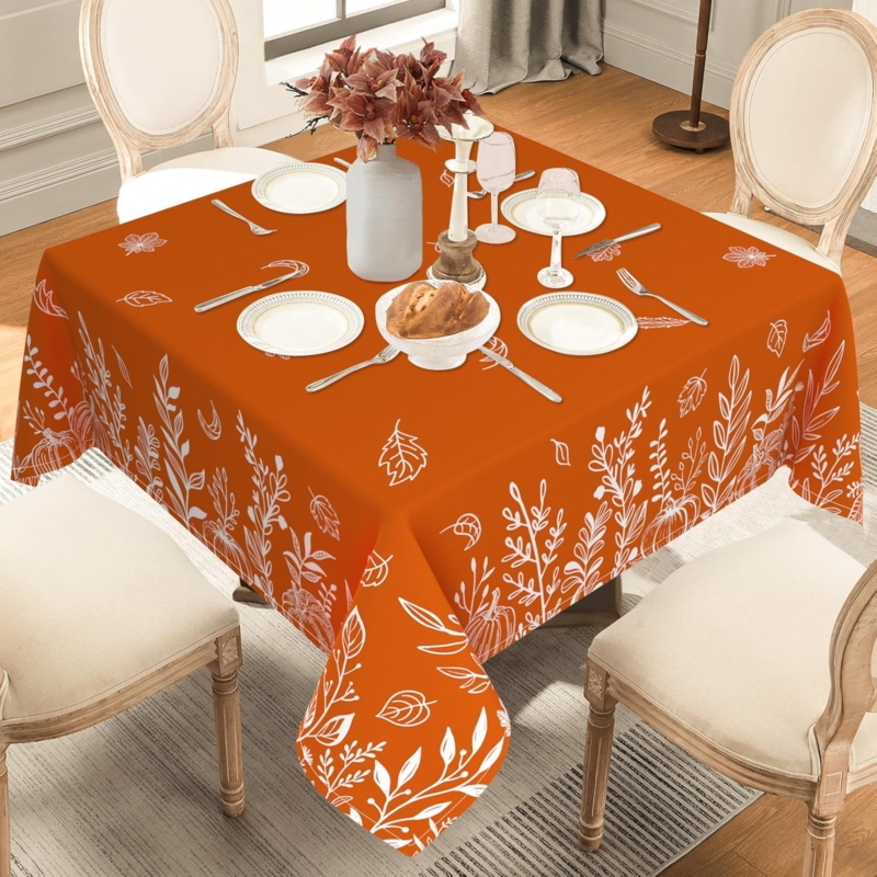 Tablecloth Burnt Orange Botanical Pumpkin Pattern Seasonal Harvest Decor
