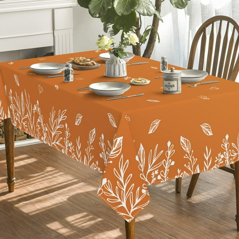 Tablecloth Burnt Orange White Botanical Border Harvest Theme