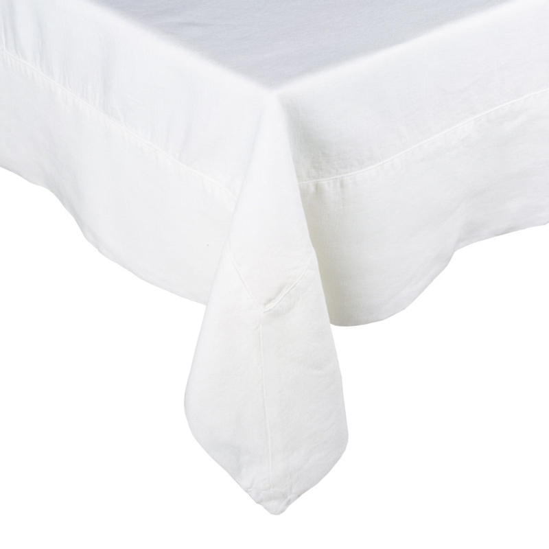 Tablecloth Classic White Woven Linen Like Draped Corner Airy Decor