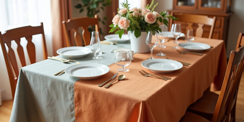 Tablecloth Color Blocked Terracotta Sage Linen Like Earthy Dining Decor