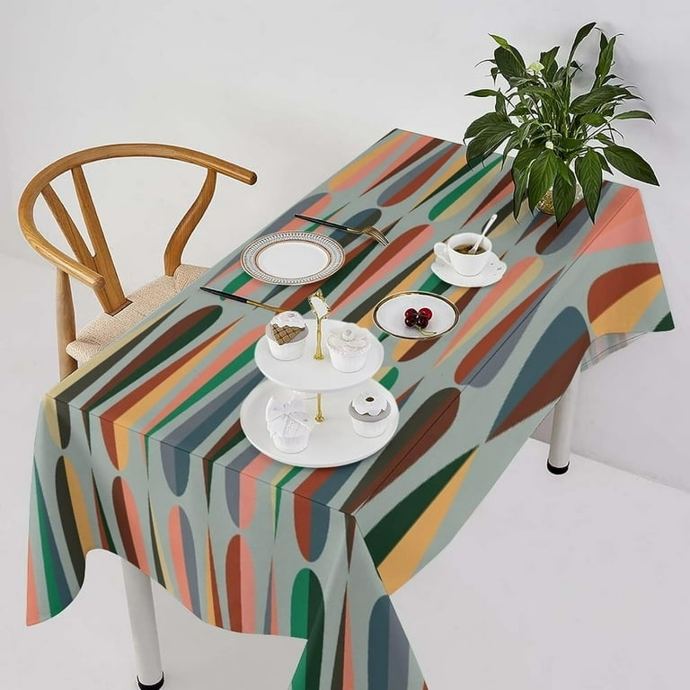 Tablecloth Colorful Teardrop Pattern Retro Mid Century Abstract Print Vibe