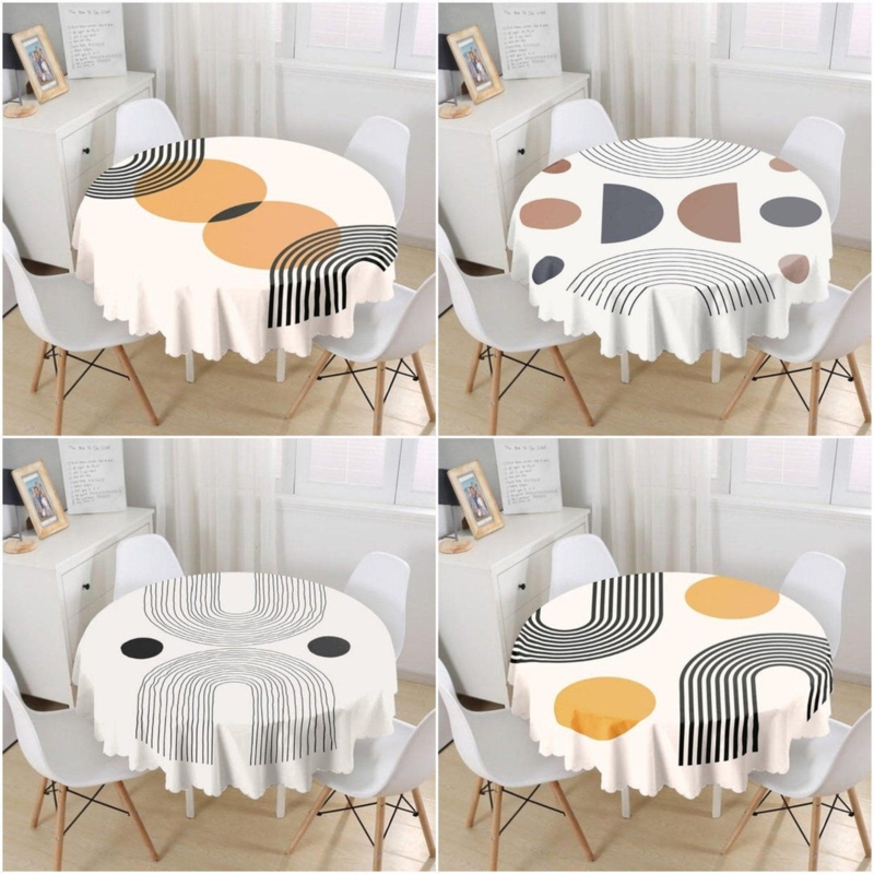 Tablecloth Concentric Arc Motif Graphic Geometric Round Mid Century Scandi