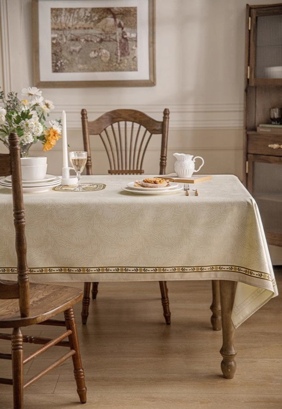 Tablecloth Cream Botanical Print Ornate Border French Country Decor