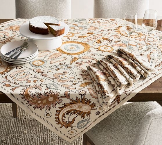 Tablecloth Cream Embroidered Paisley Pattern Bohemian Traditional