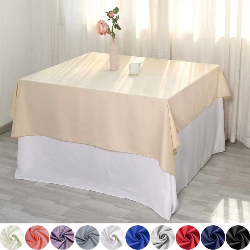 Tablecloth Cream Square Overlay With White Floor Length Skirt For Catering