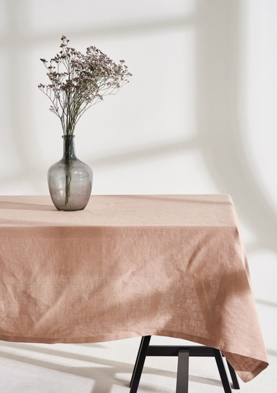 Tablecloth Cream Tan Linen Muted Tone Rustic Chic Dining