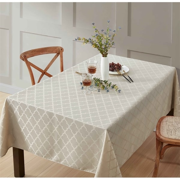 Tablecloth Cream Tonal Lattice Pattern Jacquard Weave Traditional