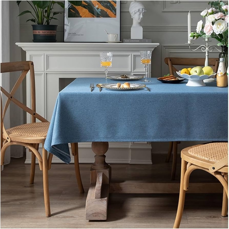 Tablecloth Denim Blue Tactile Grid Weave Heavy Drape French Country Style