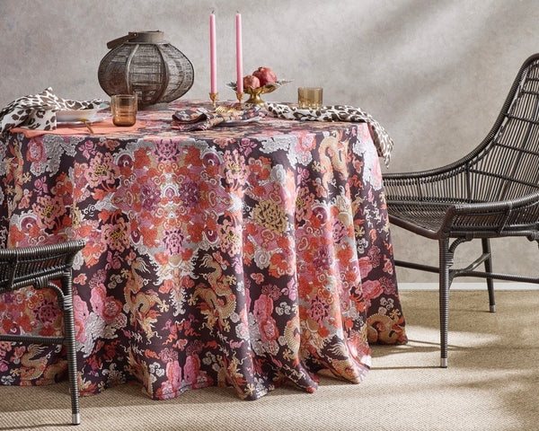 Tablecloth Dragon Pattern Floor Length Drop Oriental Print Maximalist Style