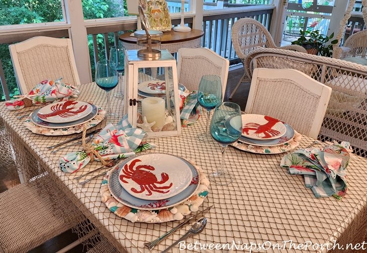 Tablecloth Fishing Net Overlay Woven Texture, Nautical Outdoor Dining