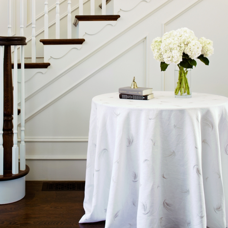 Tablecloth Floor Length Drop Feather Pattern Monochromatic Entryway Styling