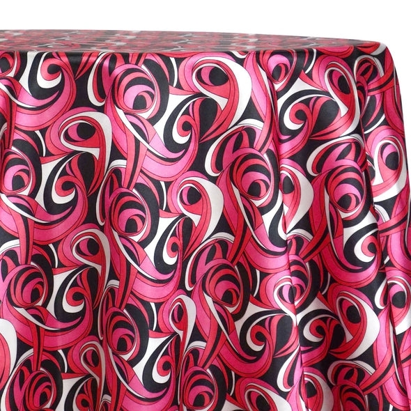 Tablecloth Fuchsia Abstract Swirl Pattern Retro Mod Satin Sheen Round