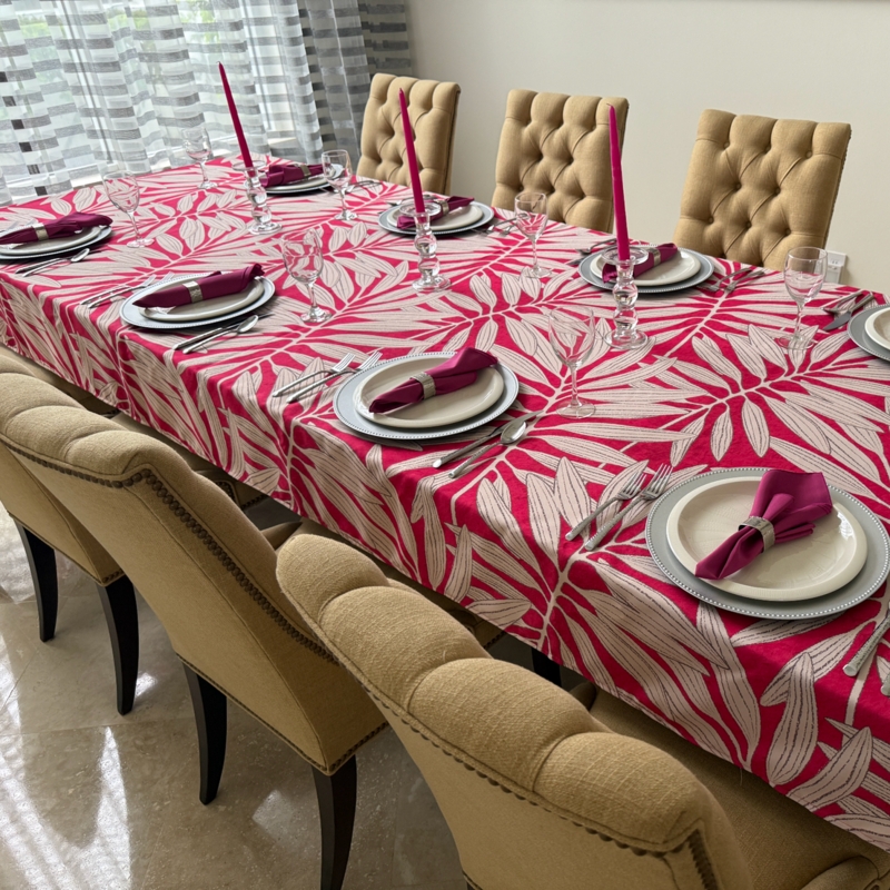Tablecloth Fuchsia Tropical Palm Leaf Print Vibrant Botanical Decor