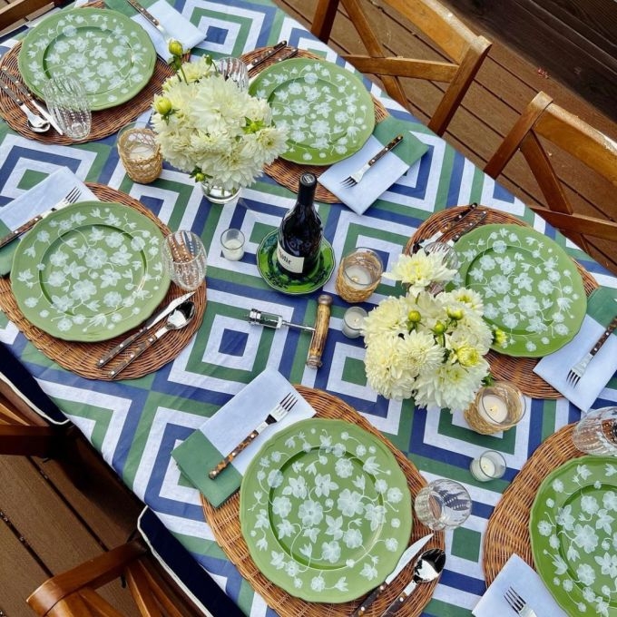 Tablecloth Geometric Floral Mix Bold Color Contrast Outdoor Setting