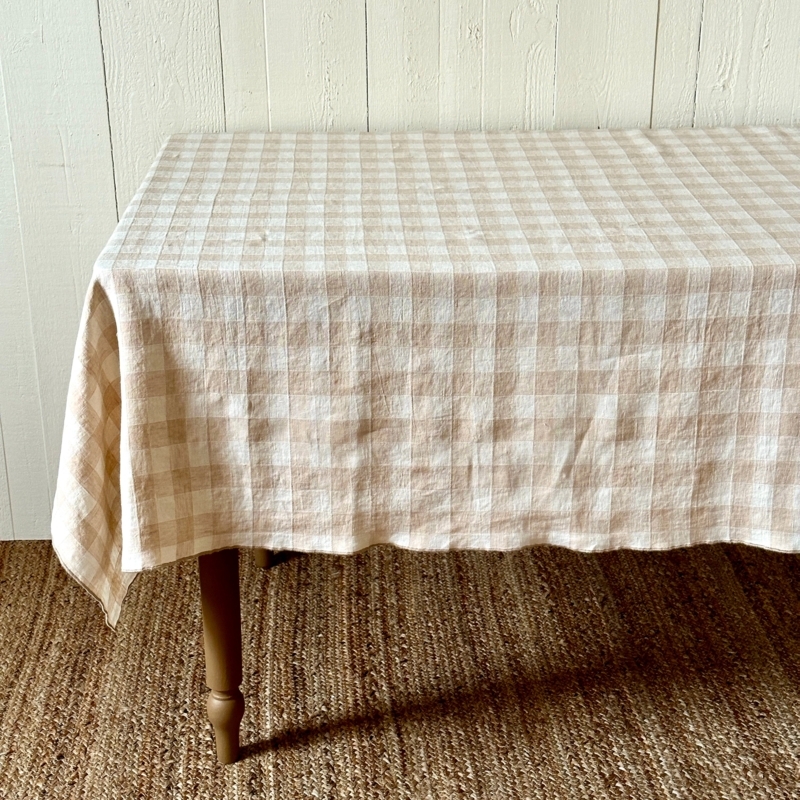 Tablecloth Gingham Check Cream Linen Like for Farmhouse Decor