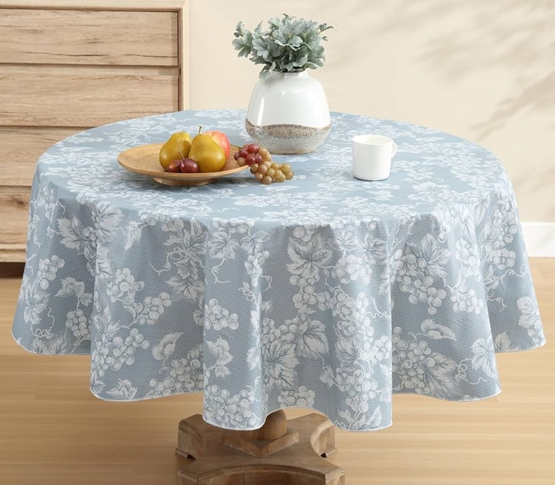 Tablecloth Grapevine Print Dusty Blue Round Shape Farmhouse Dining Cover