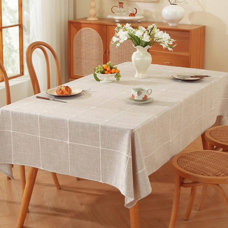 Tablecloth Gray Grid Pattern Linen-like Rustic Farmhouse Dining Decor